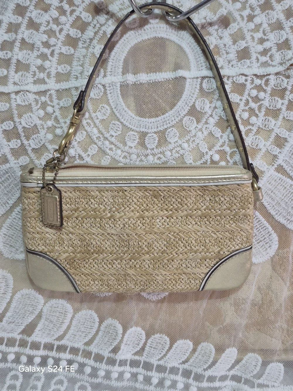 Coach Straw Wristlet with Pink, Yellow & White Flower Appliqués - Picture 3 of 5